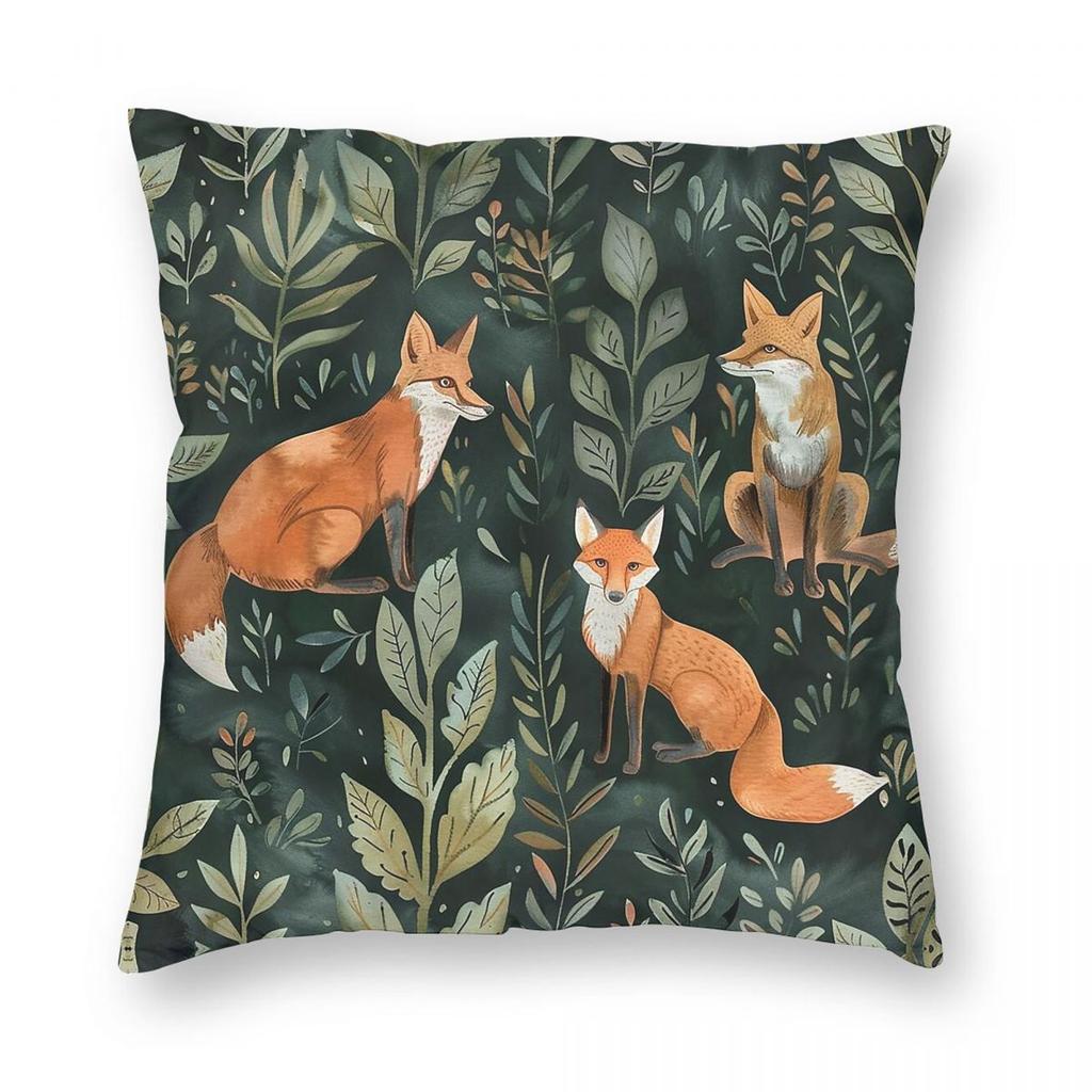 Wild Foxes And Foliage Square Pillowcase Polyester Linen Velvet Pattern Zip Decor Throw Pillow Case Room Cushion Cover