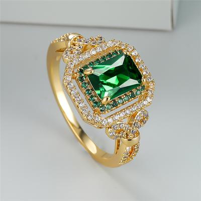Green Square Stone Ring Female Luxury Engagement Ring Classic Gold Color Wedding Rings for Women Minimalist Bands