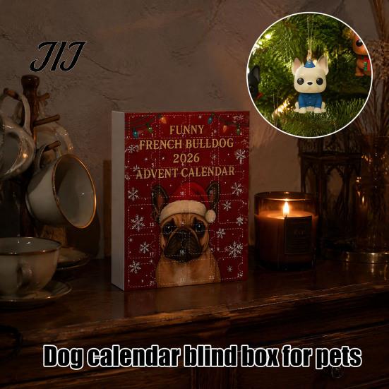 Collectible Dog Ornaments Bulldog Advent Calendar 2026, 24 Days Acrylic Puppy Christmas Countdown Calendar, Decorative Animal Pendant 2D Flat