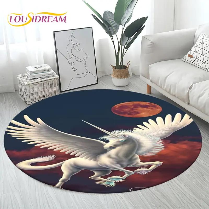 3D Cartoon Cute Unicorn Area Rug Large,Round Carpet Rug for Living Room Bedroom Sofa Decoration,Children Play Non-slip Floor Mat