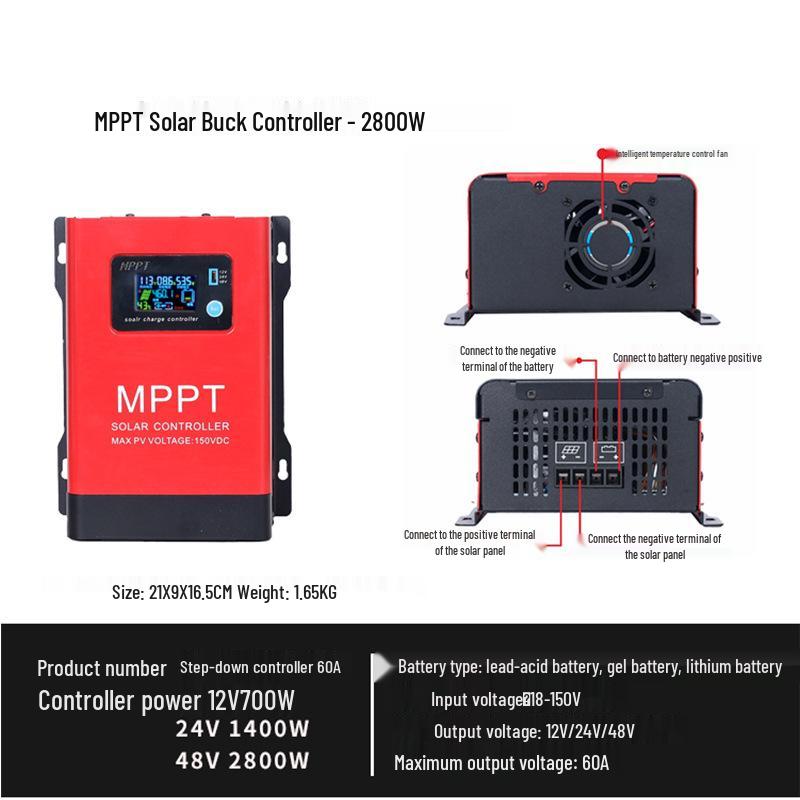 Universal MPPT Solar Charge Controller for Lead-Acid/Lithium Batteries, 12V/24V/48V, 12.5A-100A Photovoltaic Charger