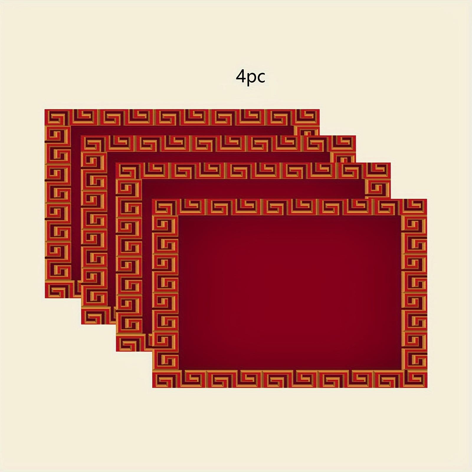 4/6/8pcs Linen Red Placemats Kitchen Placemats Decoration Insulation Room Decoration Restaurant Decoration Warm Kitchen 4PCS