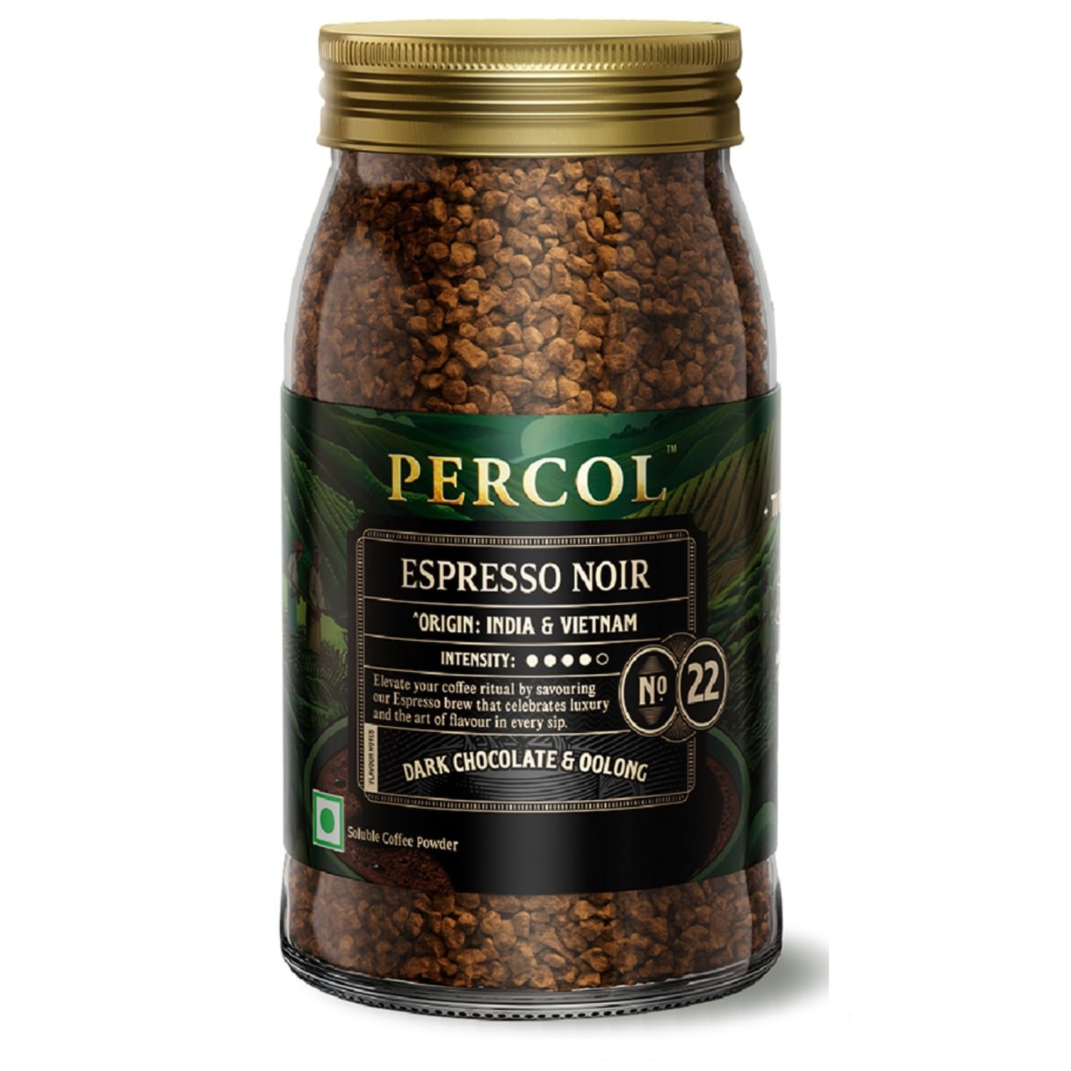 PERCOL Premium Instant Coffee | Espresso Noir Blend 22 | Crafted with Premium Imported Beans | Freeze Dried | Designed in UK | 100g Jar | 100% Pu