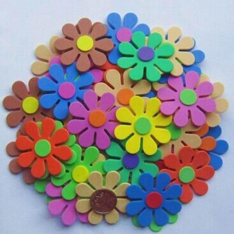 50 Pcs Mixed Foam Stickers Glitter Flower Shape Embellishment For Kids Craft