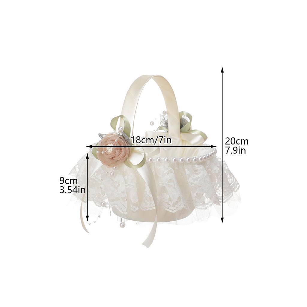 Wedding Basket Lace Simulation Flowers Handheld Flower Basket Decorative Flower Girl Basket for