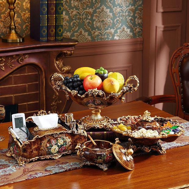 European and American Decorative Set: Fruit Bowl, Tissue Box, Ashtray, and Figurines for Living Room Coffee Table.