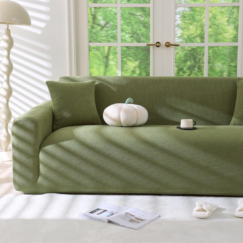 High Elasticity Polar Fleece Sofa Cover Four Season Thin Stripe All Inclusive Armchair Protector Solid Living Room Couch Covers