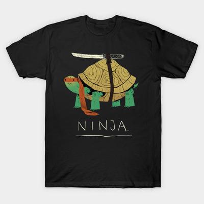 Men Black Print T-shirt Ninja No-Cut Heat Transfer Print Cotton Tshirt