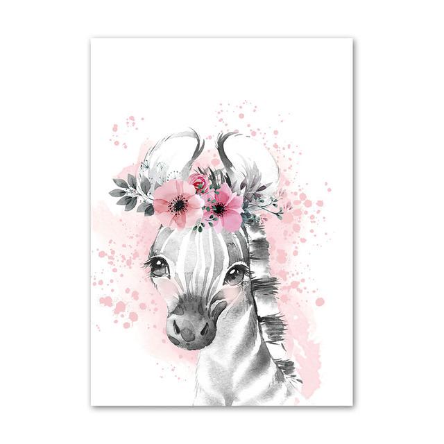 Benutzerdefiniertes Babynamen-Poster, personalisierbares Kinderzimmer, Wandkunst, Leinwandgemälde, Druck, rosa Blumentiere, Wandbilder für Mädchenschlafzimmer