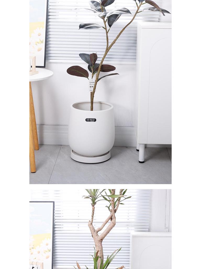 Zhihuiju Minimalist Large Round Resin Plant Pot for Indoor & Outdoor Use