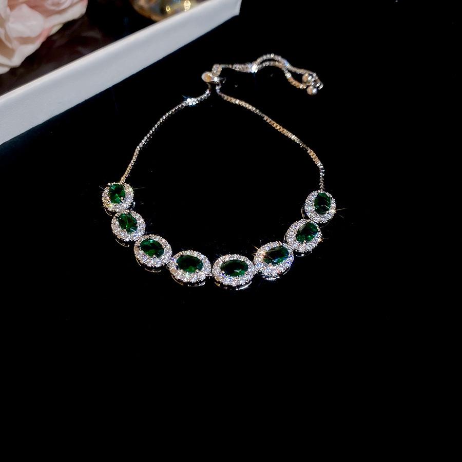 Elegant French Retro Geometric Zircon Oval Bracelet - Luxurious Fashion Jewelry