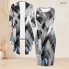 Women Plus Size Two Piece Set Printed Sleeveless Bodycon Dress Long Sleeve Open Cardigan Black Golden