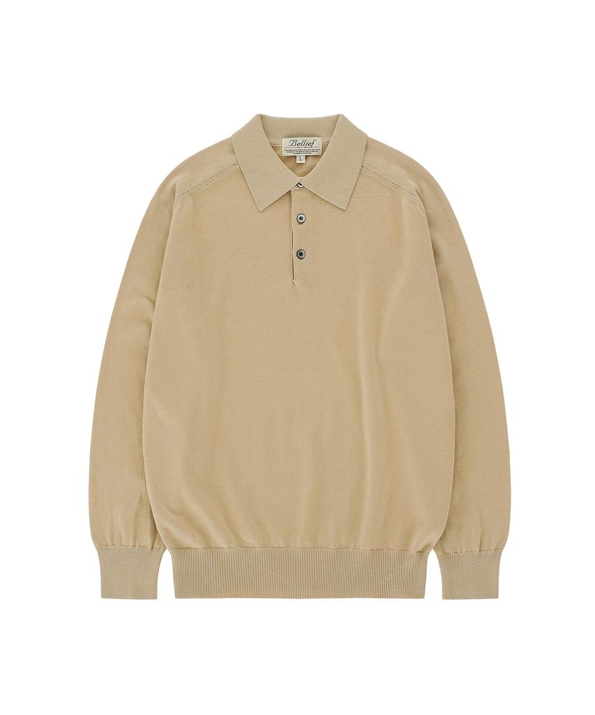 BELLIEF Cotton Standard Saddle Polo Knit (Beige)