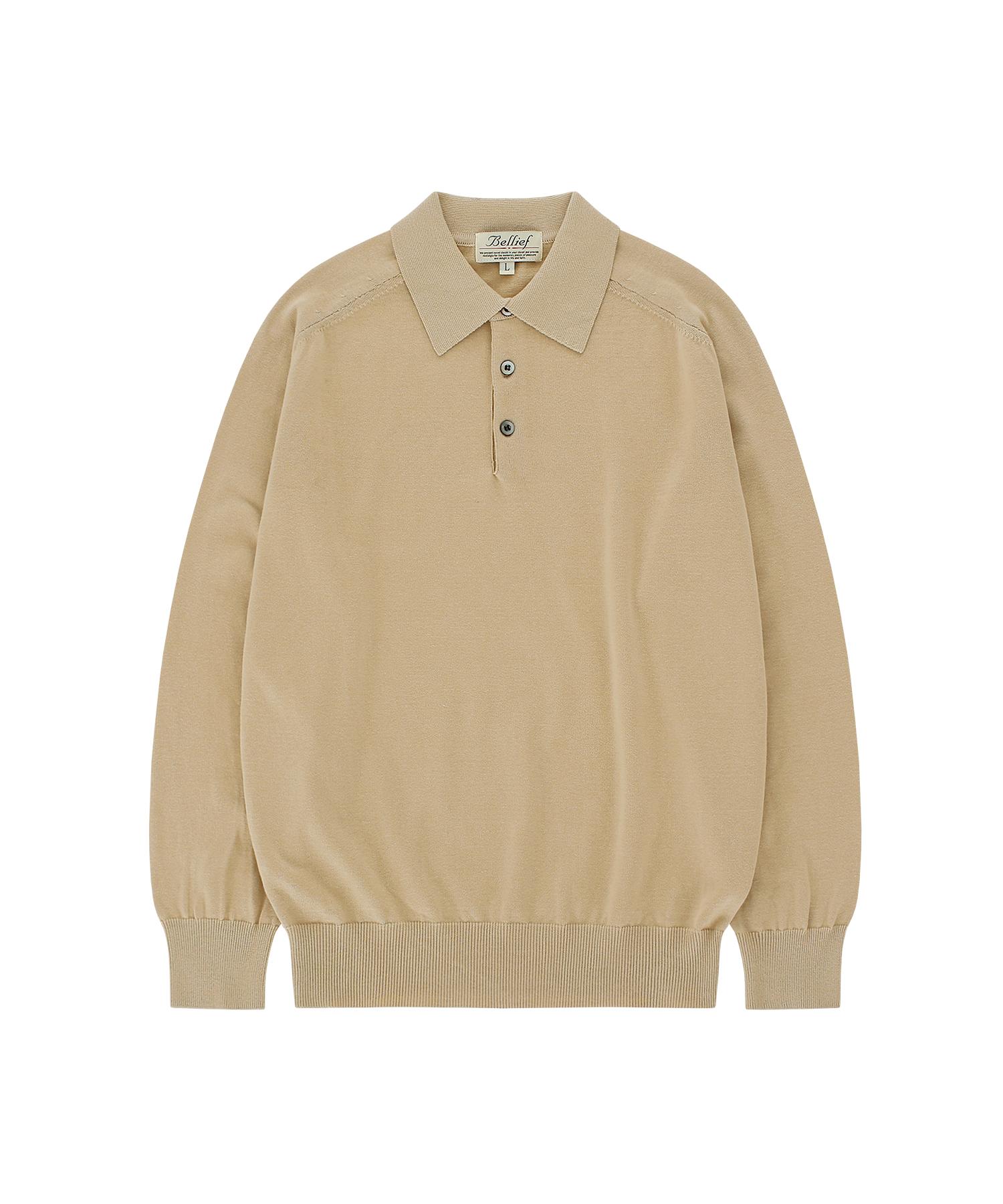 Belief Cotton Standard Saddle Polo Knit (Beige) M