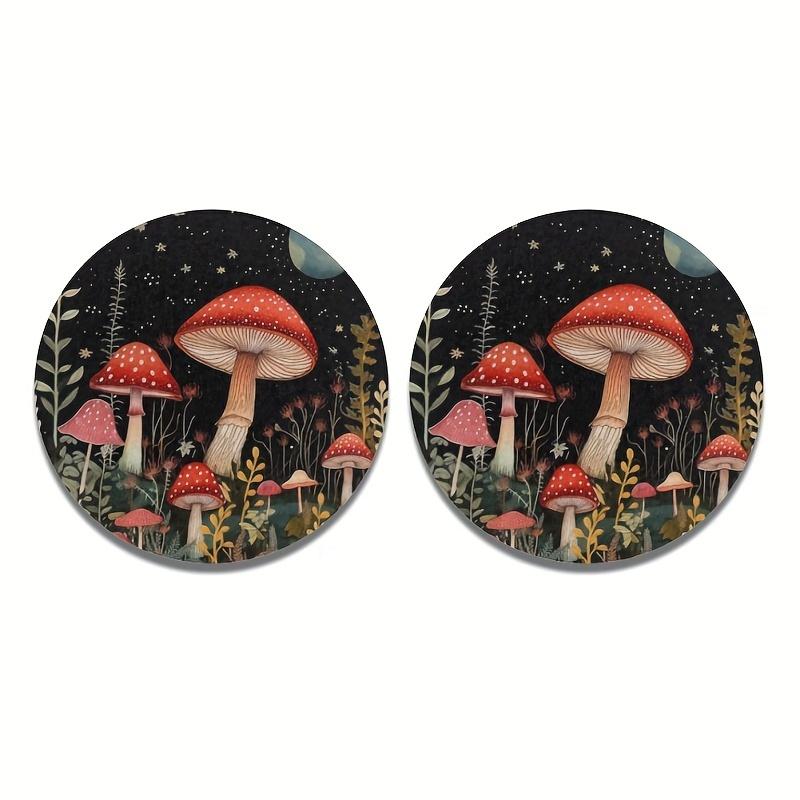 Set of 2 Car Coasters Designed for Cup Holders, Featuring an Absorbent And Aesthetic Starry Night Mushroom Theme