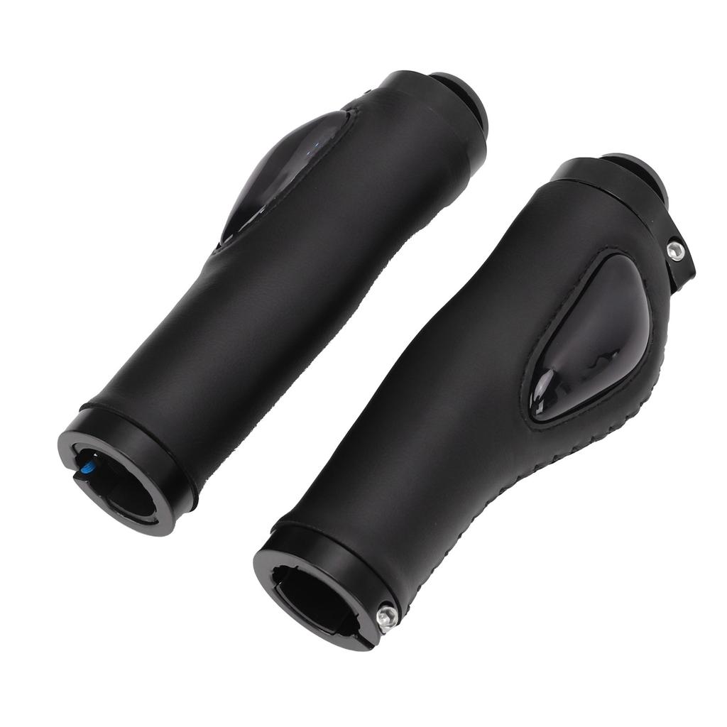 Leather Bike Handle Grips Bilateral Lock Shock Absorption Black for Mountain Road Bike Accessories