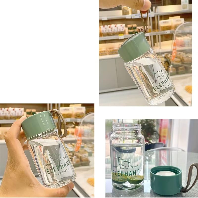 FISHLUCK Water Bottle, Glass Bottle, High Boron Silicone Glass, Direct Drinking, Leak-Proof, Portable, Transparent, 230ml, Suitable for Office,