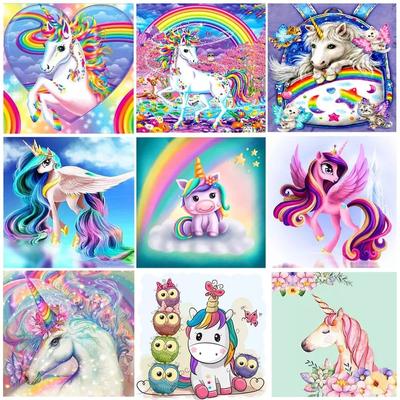 50X50CM 5D DIY Diamantový obraz Unicorn Celokulatý vrták Cartoon Kouzelný jednorožec kamínky Křížkový steh Mozaika Domácí dekorace Dětský dárek