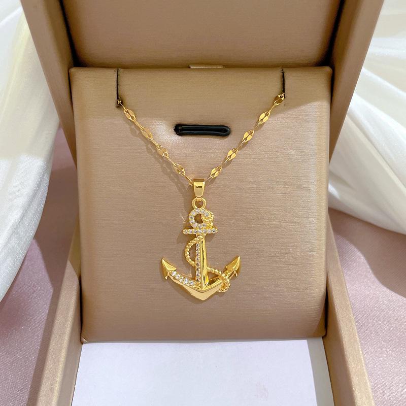 Titanium Steel Micro-Inlaid Gold Plated Women's Lucky Bead Necklace - Trendy Clavicle Chain Accessory