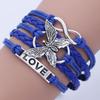 Unisex Retro Multicolor Butterfly Leather Infinity Bracelet