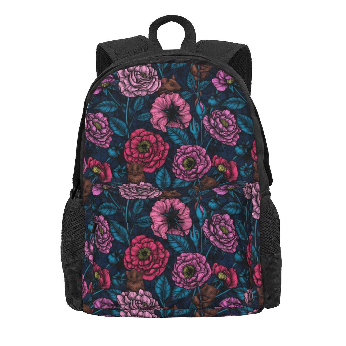 Roze Bloemige Rugzak Kleurrijke Bloemen Kampeerrugzakken Jeugd Hoge Kwaliteit Grote Schooltassen Grappige Rugzak 36x32x10cm