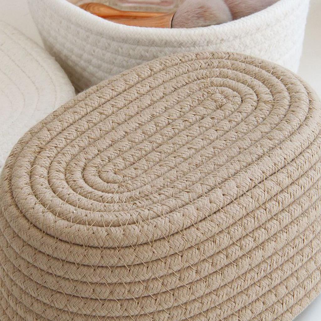 Desktop Storage Box with Lid Handmade Cotton Rope Storage Basket for Makeup Sundries Snack Needles
