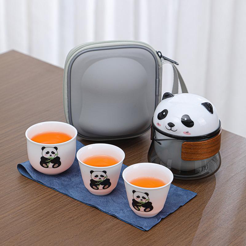 Panda Outdoor Portable Travel Tea Set Panda Ceramic Three Cups Creative Express Cup Business Home Gifts