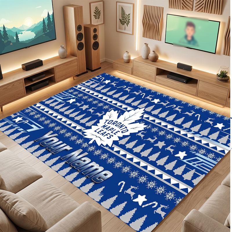 Tappeto in Cristallo Vellutato Personalizzato Toronto Maple Leafs, Tappeto Morbido Antiscivolo con Testo Nome Personalizzato per Soggiorno Camera da Letto