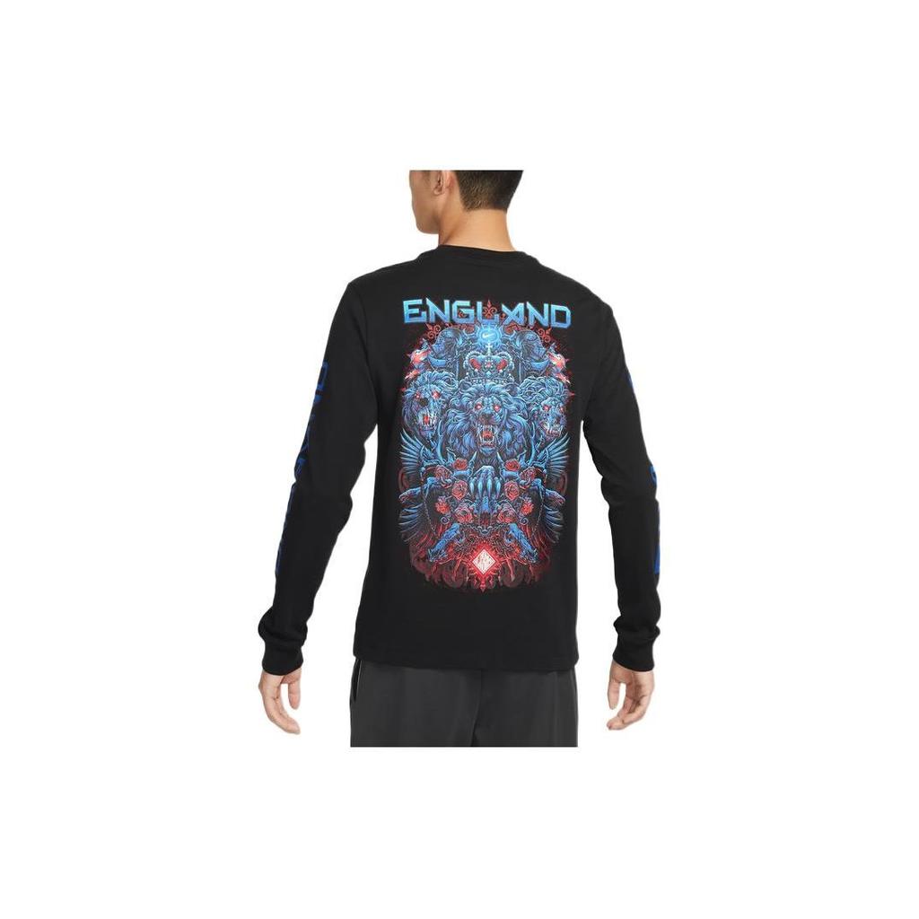 Nike England Team Graphic Print Long Sleeve Crew Neck T-Shirt Men Tops Black DQ8608-010