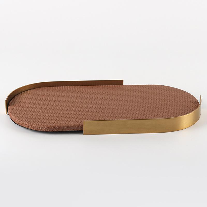 Lehký luxusní kožený podnos na aromaterapii Oválný styl Ins Obývací pokoj Ložnice Šperky Tkané kožené úložné podnosy Dekorace