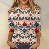 Women's Fashionable Casual Three-Quarter Sleeve Christmas Print Round Neck Top
