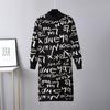 Women's Autumn and Winter Half-high Collar Retro Knitted Pullover Long-sleeved Letter Graffiti Sweater Dress