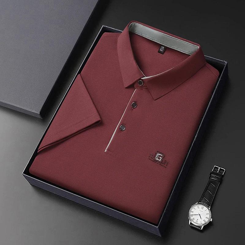 STORN New Men's Business Casual Short Sleeved Shirt with Badge Solid Color Polo Shirt Fashionable Breathable Comfortable Versatile Top