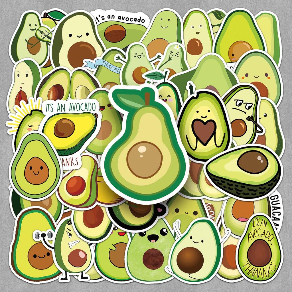 50 Avocado Cartoon Stickers - Fruit, Waterproof, Colorful for Phone, Luggage, Stationery Decor