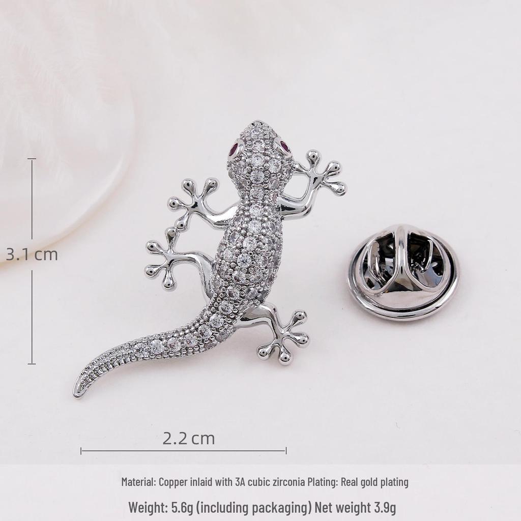 Fashion Gecko Zircon-Inlaid Men's & Women's High-Grade Brooch Corsage with Anti-Exposure Buckle