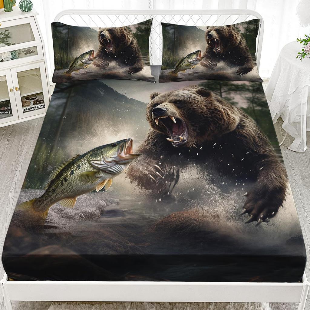 Forest Animal Pattern Mattress Three-Piece Digital Printing Mattress Bedding Set Adult Children