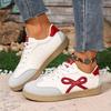 Pink Cute Bow Patch Color Block Sneakers Student Casual Sports Shoes Round Head Lace-up Comfortable Flat Versatile Sports Shoes
