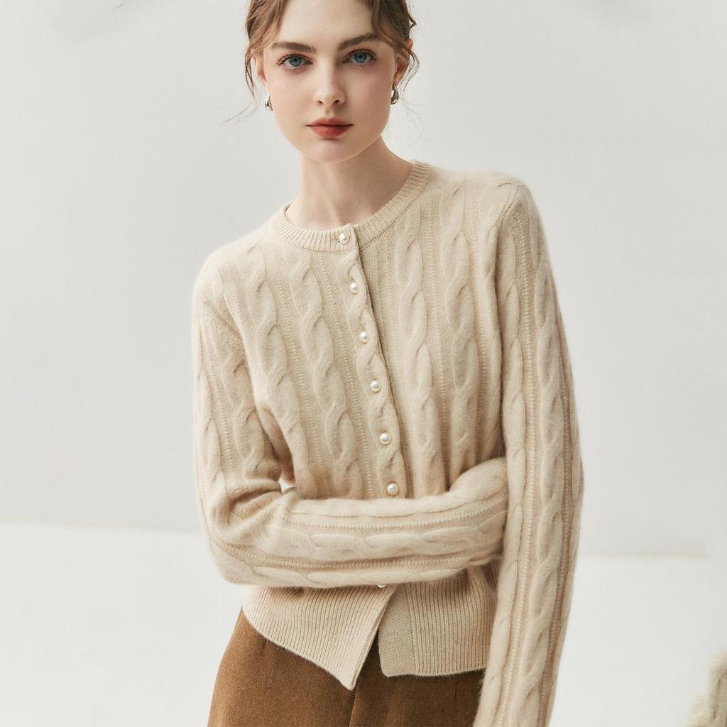 Pearl Button Luxury Cashmere Cardigan - Women's Thick Soft Wool Sweater for Autumn/Winter