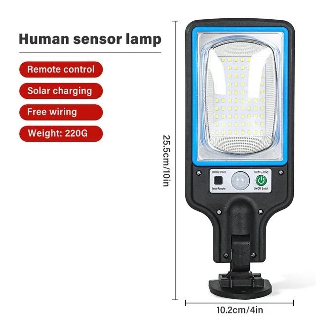 1/2Pack Solar LED Street Lights PIR Motion Sensor with Remote Control 3 Lighting Modes Outdoor Courtyard Garden Garage Lamp