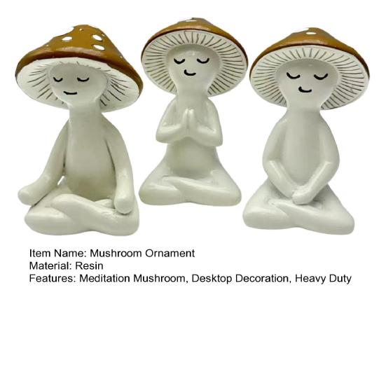 3Pcs/Set Meditation Mushroom Statue Sitting Mushroom Man Figurine Resin Sculpture Home Office Desktop Decoration Ornament