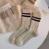 Warm Korean-Style Coffee Two-Stripe Cable Knit Women's Slouch Socks for Autumn and Winter