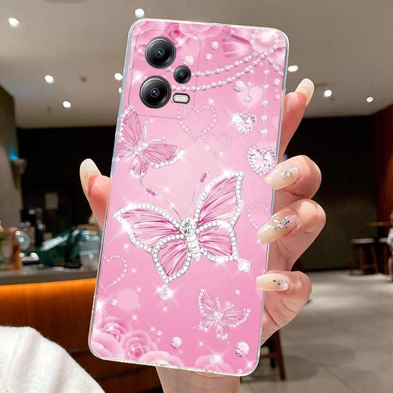 Phone Case For Xiaomi POCO X5 5G/Redmi Note 12 5G/POCO X5 PRO 5G Butterfly Protective Casing Transparent Soft Silicone TPU Cover