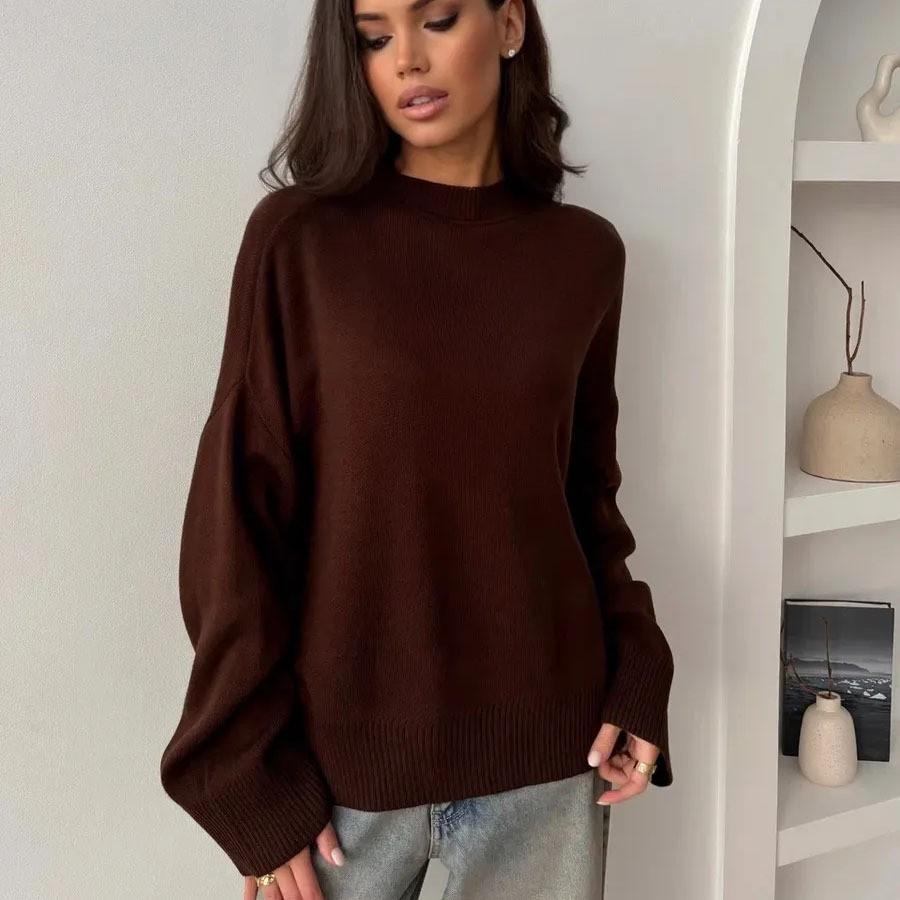 Hot Sale Solid Color Crew Neck Sweater Women's Soft Knitted Casual Loose Top