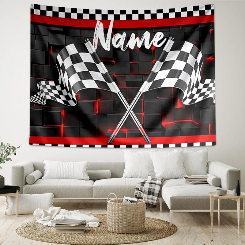 Custom Name Racing Print Tapestry, Backdrop, Easy Setup, Ideal for Bedroom, Office & Living Room, with Aesthetic Wall Hanging Decor.