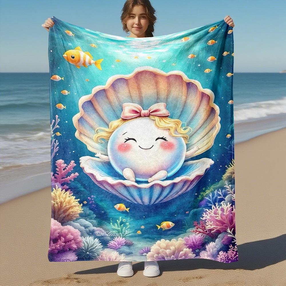 1PC shell oceanOutdoor Flannel Blanket - Soft Plush Decor for Picnics, camping, Bedroom, Playroom, Office, or Lunch Break 1314A