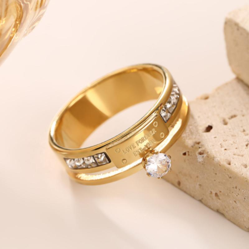 Fashionable Classic Engraved Titanium Steel Ring, Double-layer Design with Inlaid Zircon, Men's and Women's Accessories