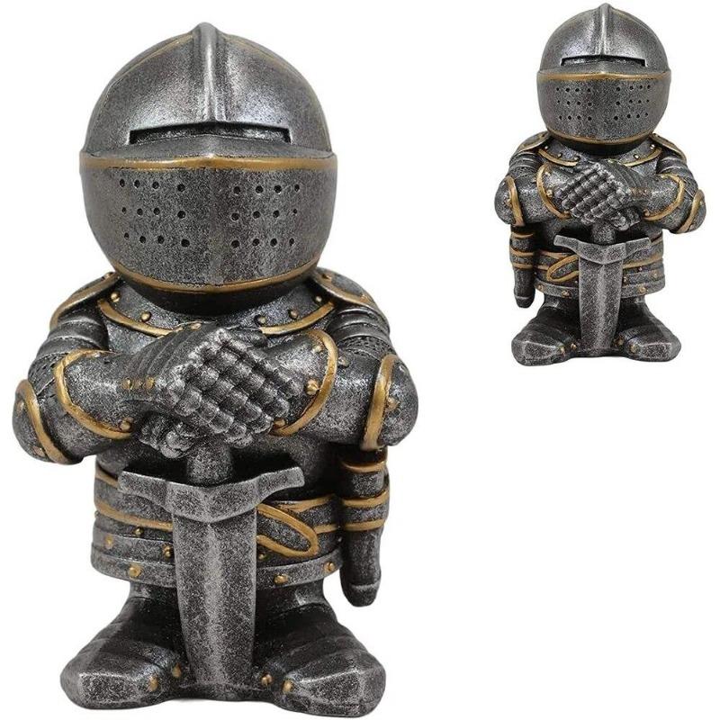 New Knight Gnomes Guard Sculpture Decor Medieval Knight of The Cross Templar Crusader Figurine Suit of Armor Home Resin Decor