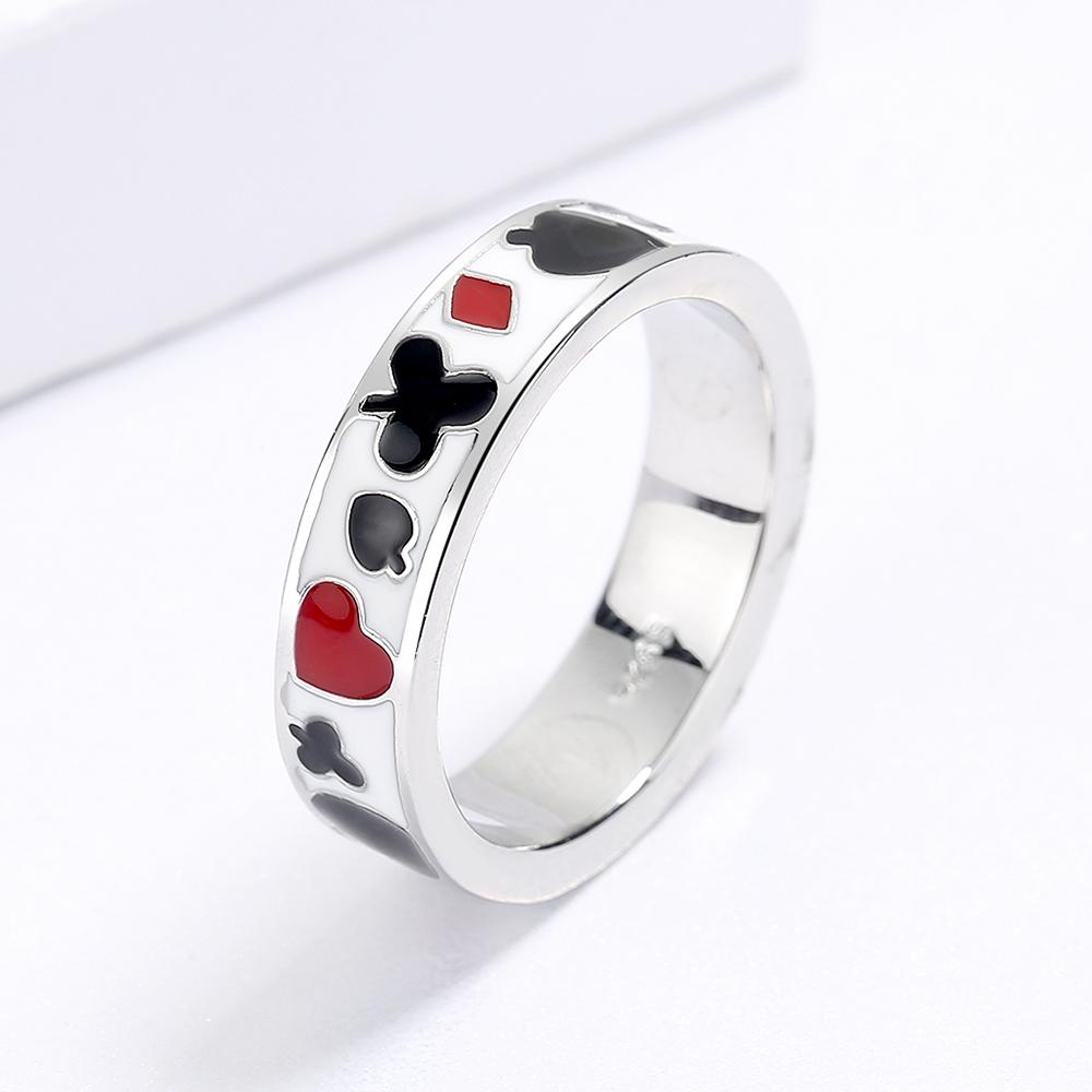 Playing Card Unique Pattern Design Womens Ring Creative Party Jewelry Handmade Enamel Ring Peach Heart Ring Fashion Womens Jewelry
