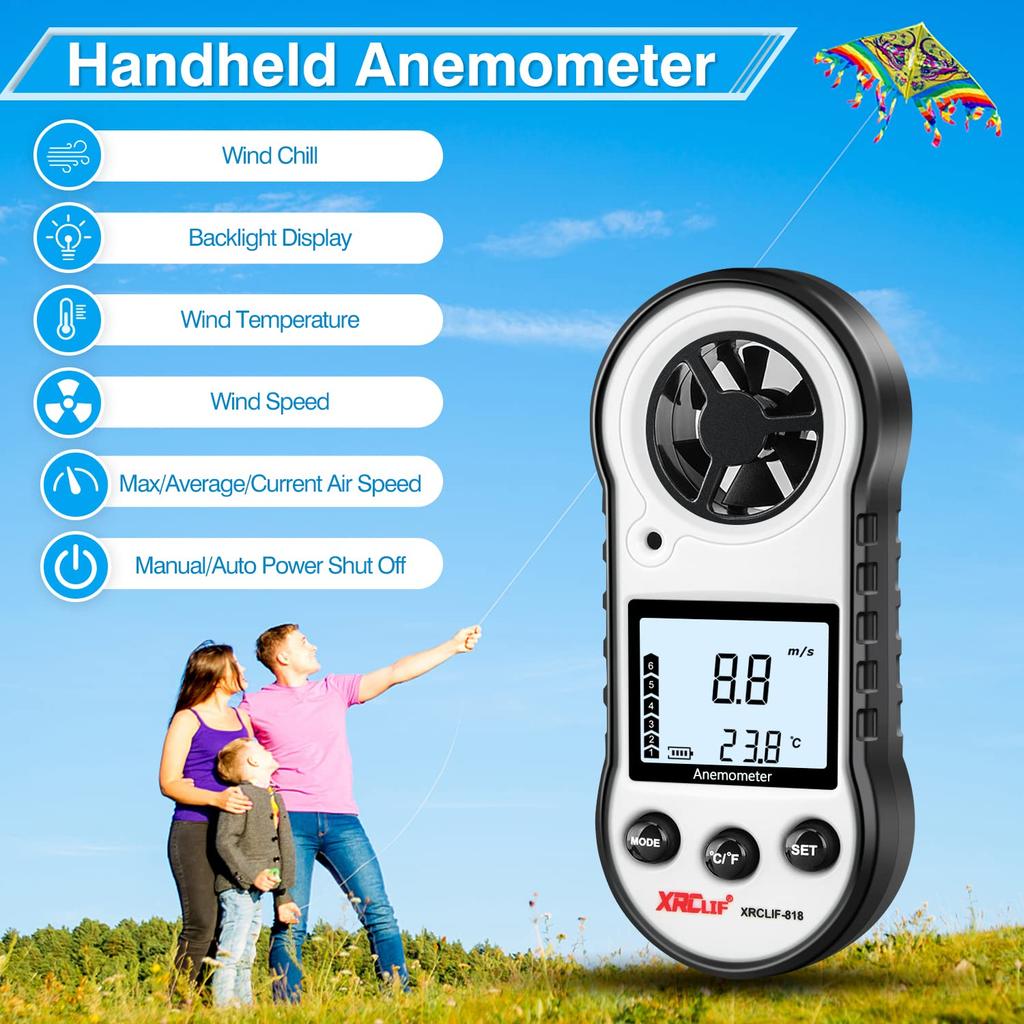 Digital Anemometer Anemometer Handling Anemometer Air Velocity Meter for Measuring Wind Cooling Temperature Anemometer Thermometer for Photographing