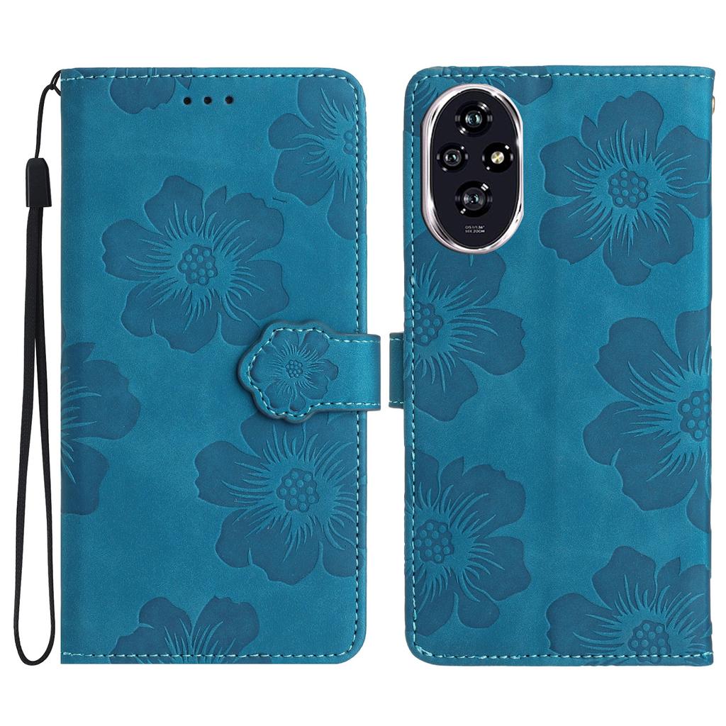 For Honor 200 5G Case Flower Design Leather Wallet Phone Cover with Wrist Strap